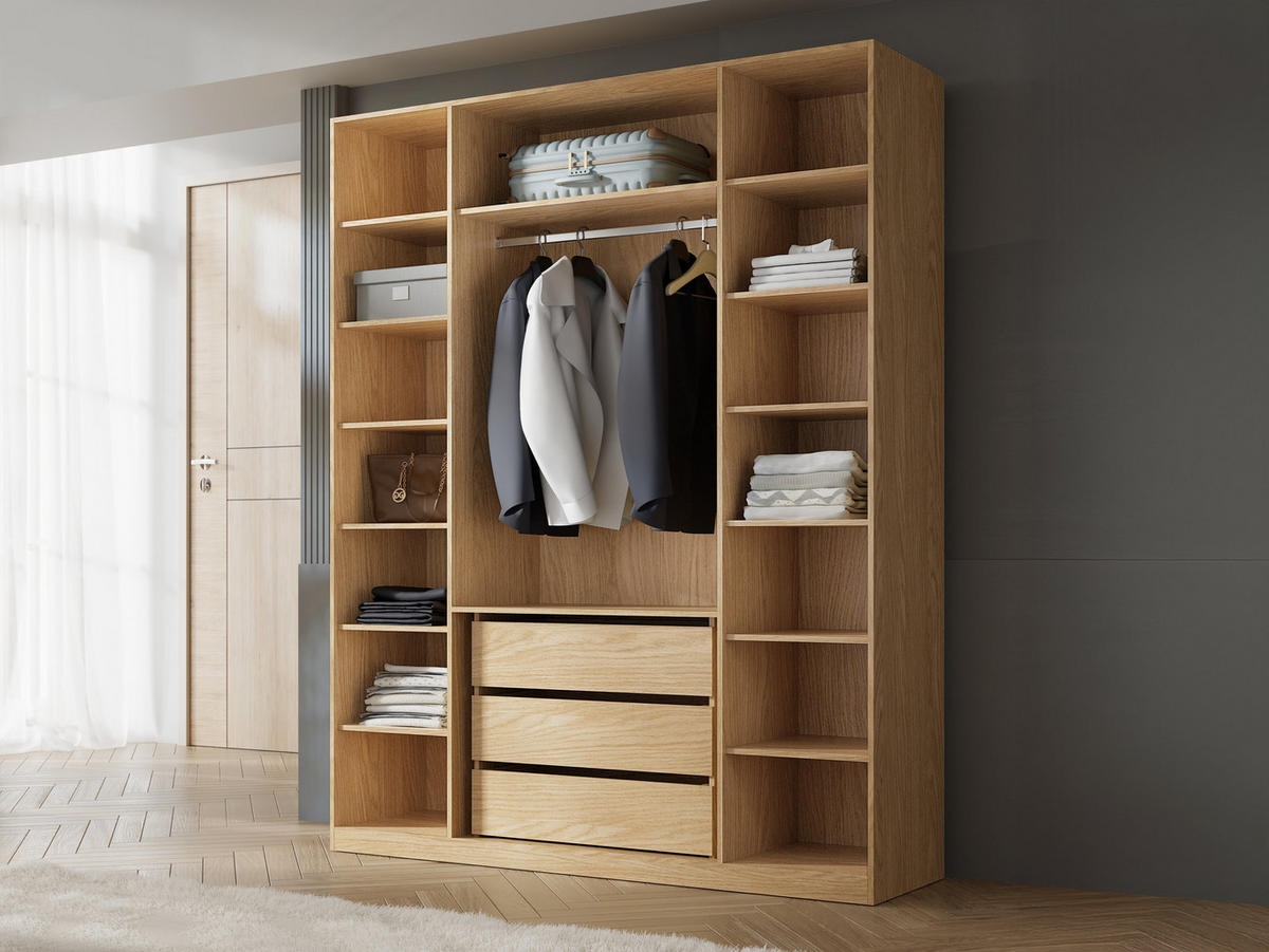 KLEIDERSCHRANK Soreno 180 4D mit Spiegel - Beige, Holzwerkstoff/Kunststoff (180/237/60cm) - MIRJAN24