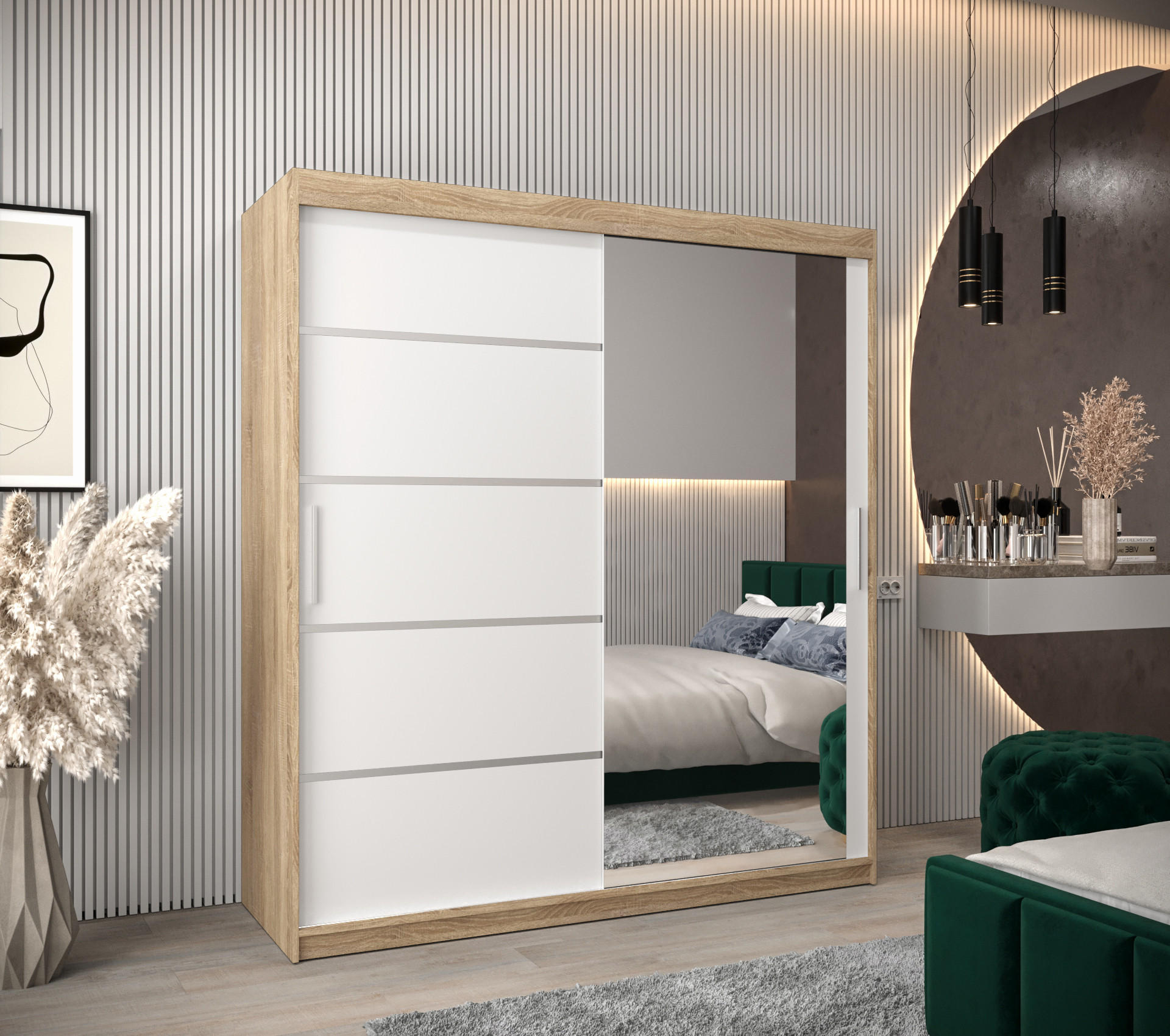 SCHWEBETÜRENSCHRANK 200/180/62 2-türig - Silberfarben/Weiß, Holz/Kunststoff (180/200/62cm) - Abiks Möbel