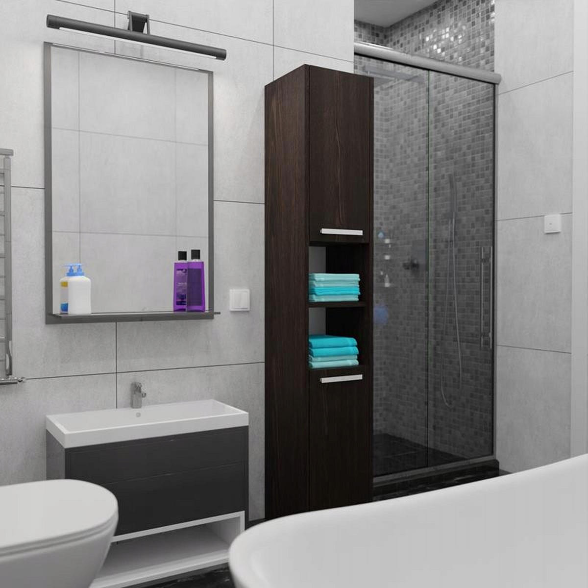 BADSCHRANK EX3 mit 2 Türen Wenge 30/30/170 cm - Wengefarben, Holzwerkstoff (30/170/30cm) - Matkam Möbel