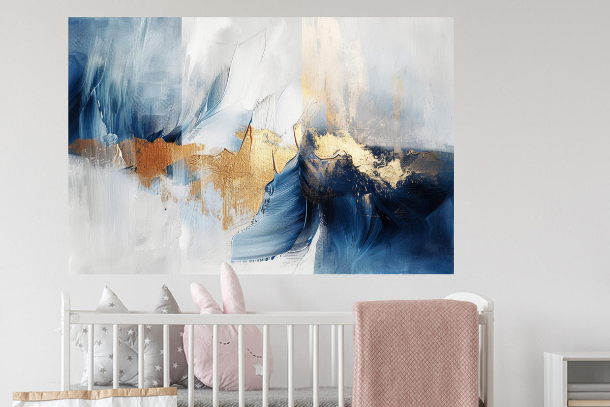 WANDTATTOO Gold - Blau - Aquarell - Kunst - Modern 120x80 cm - Hellblau, Kunststoff (120/80/0.1cm) - MuchoWow