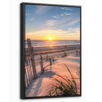 LEINWAND Bilder mit Rahmen - Strand - Meer - Düne - Sonnenuntergang - Landschaft - 20x30 - Beige, Textil (20/30cm) - MuchoWow