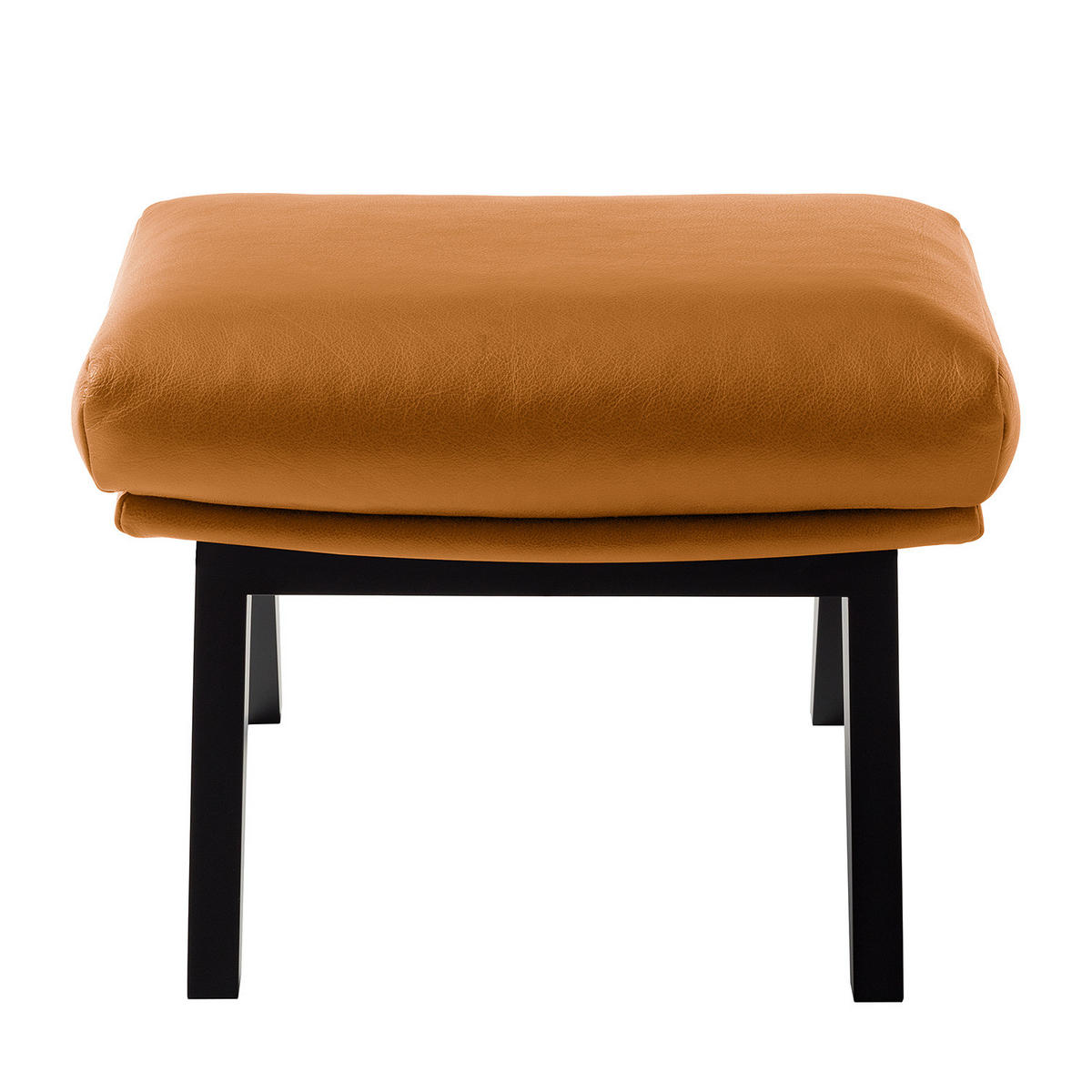 HOCKER mit Holzfüßen - Cognac/Schwarz, Leder/Birkenholz (54/41/41cm) - home24