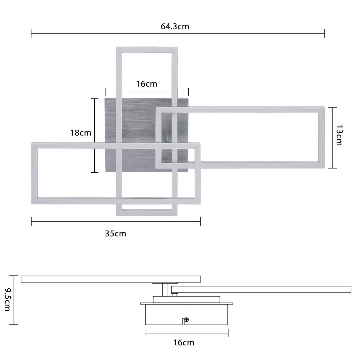 LED-DECKENLEUCHTE Flamhain 35/9.5/64.5 cm - Silberfarben, Metall (64.5/35/9.5cm) - ZMH