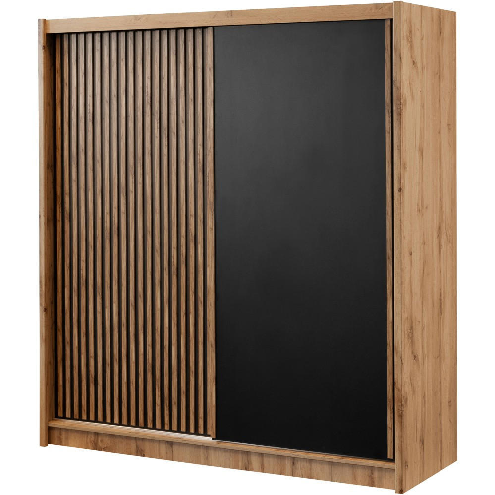 Beautysofa Schwebetürenschrank Schwarz, Eiche Wotan 203x215x60.5 cm