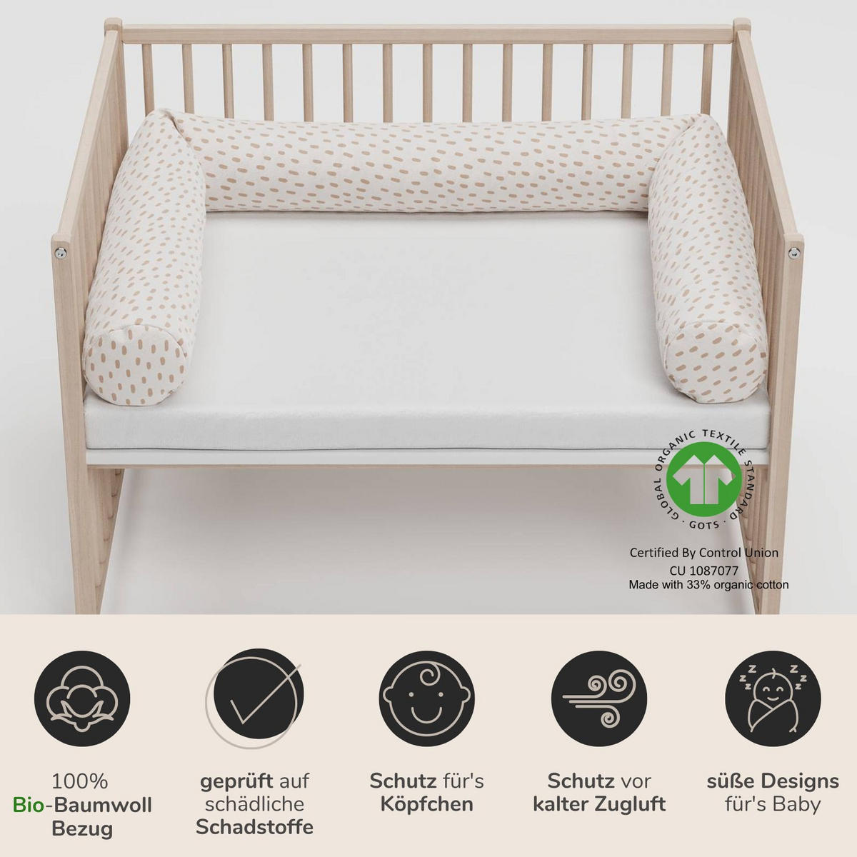 NESTCHENSCHLANGE Cozy "Cute Tiger Spot" Alloverprint 190 cm Bettschlange - Creme/Braun, Textil (15/190cm) - Sämann – make a difference.