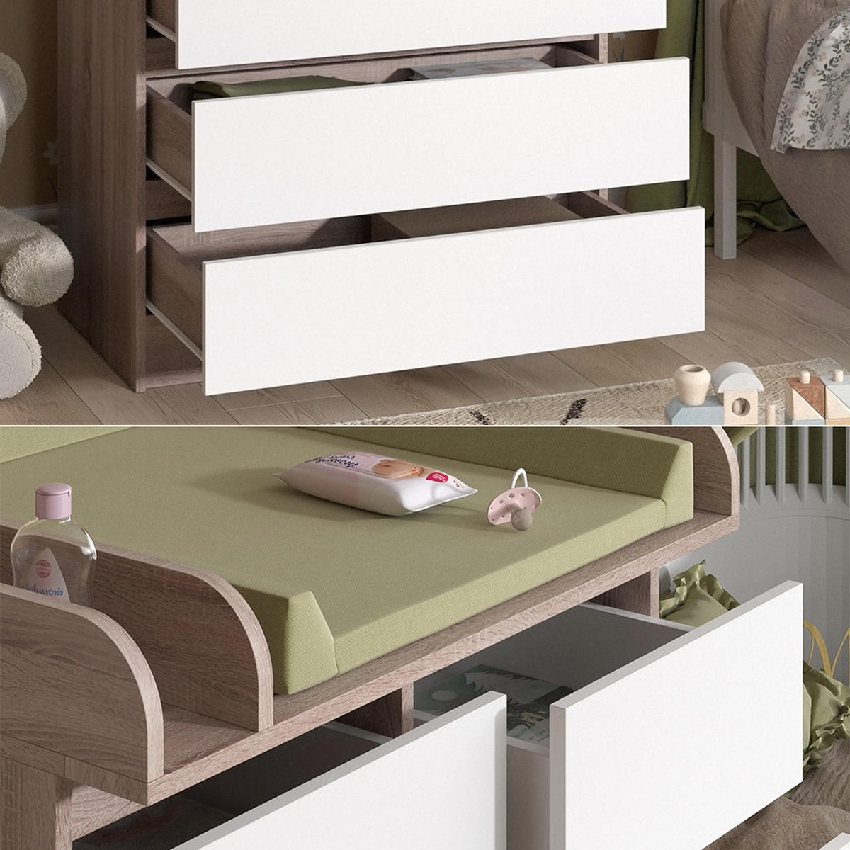 WICKELKOMMODE Emma Sonoma/Weiß 80 x 110.2 cm mit 5 Schubladen - Sonoma Eiche, Holzwerkstoff (80/110.2/76cm) - Vicco