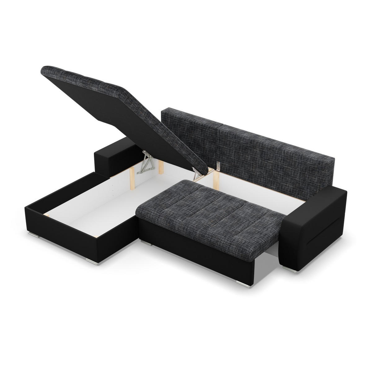 ECKSOFA MIT SCHLAFFUNKTION AURORA LINKS, Schwarz + Schwarz - Schwarz, Textil (243/200cm)