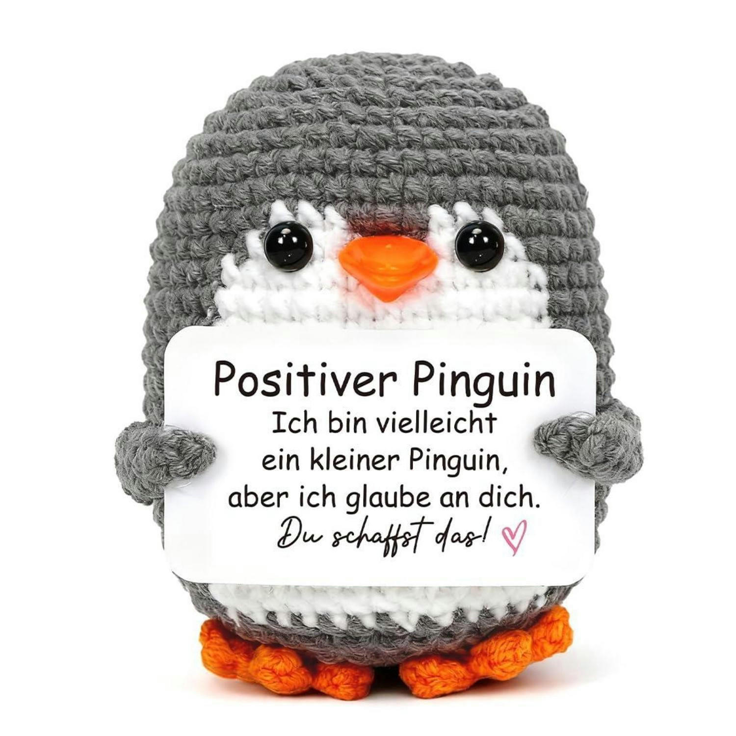 KUSCHELTIER Pinguin gehäkelt Grau mit Karte - Grau, Textil (10.5/10.6cm)