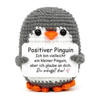 KUSCHELTIER Pinguin gehäkelt Grau mit Karte - Grau, Textil (10.5/10.6cm)