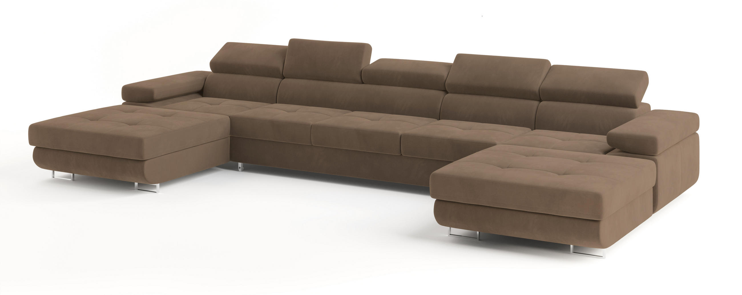 WOHNLANDSCHAFT OMBRA Beige Velours-Stoff mit Schlaffunktion - Beige, Holz (425/90/202cm) - MASSENO