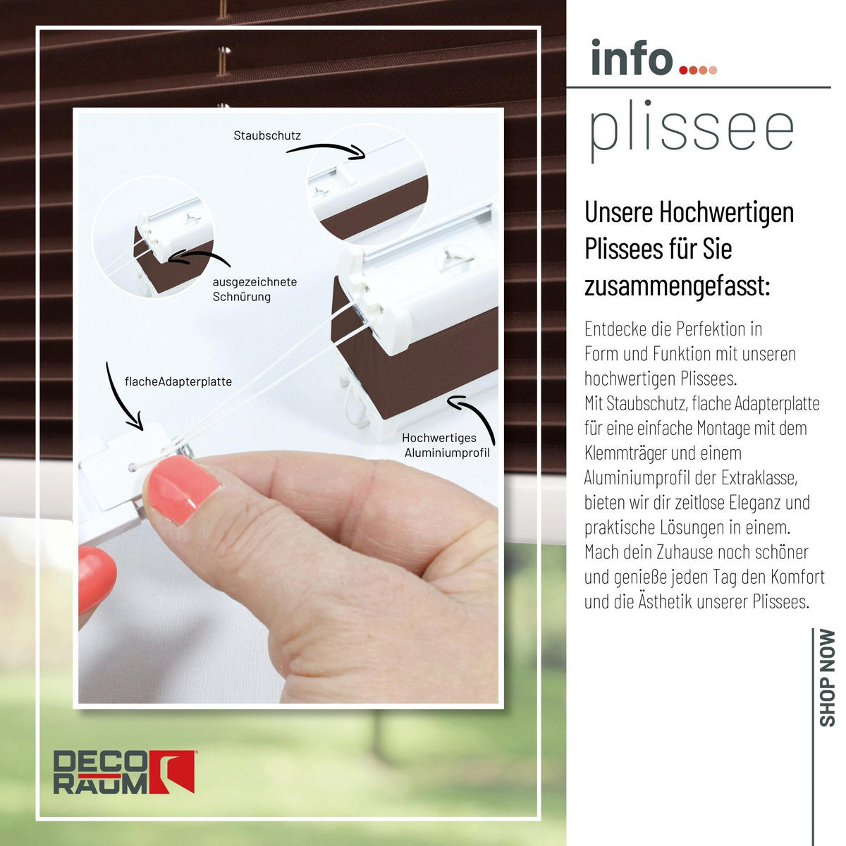 PLISSEE Basic ohne Bohren - Dunkelbraun, Textil (80/150cm) - Deco-Raum