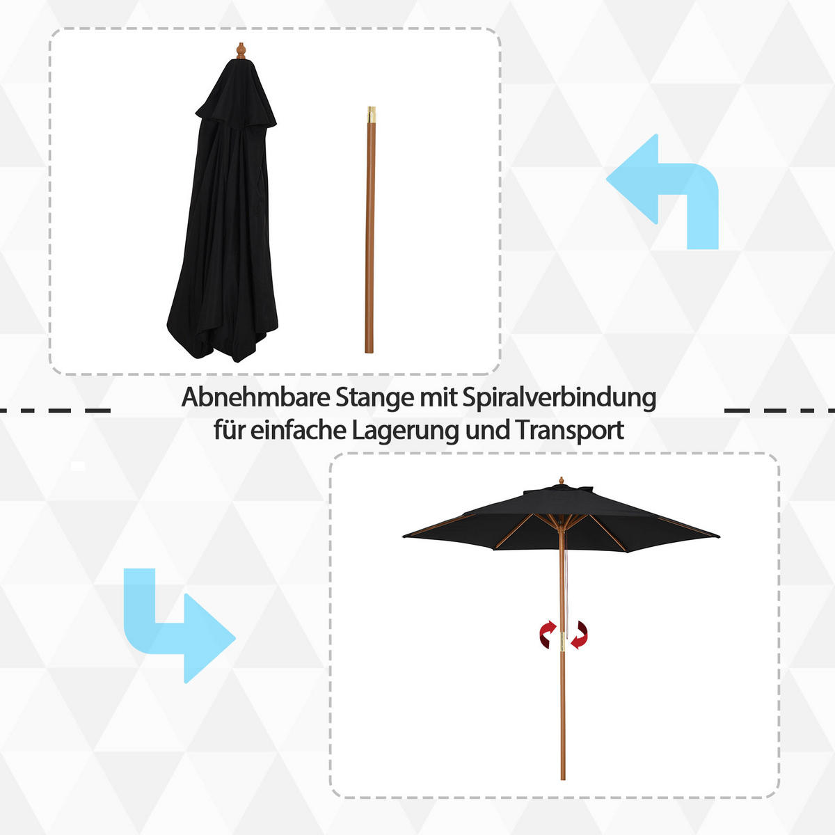 SONNENSCHIRM, Bambus+Tannenholz, Schwarz - Schwarz, Naturmaterialen/Holz (250/250cm) - Outsunny