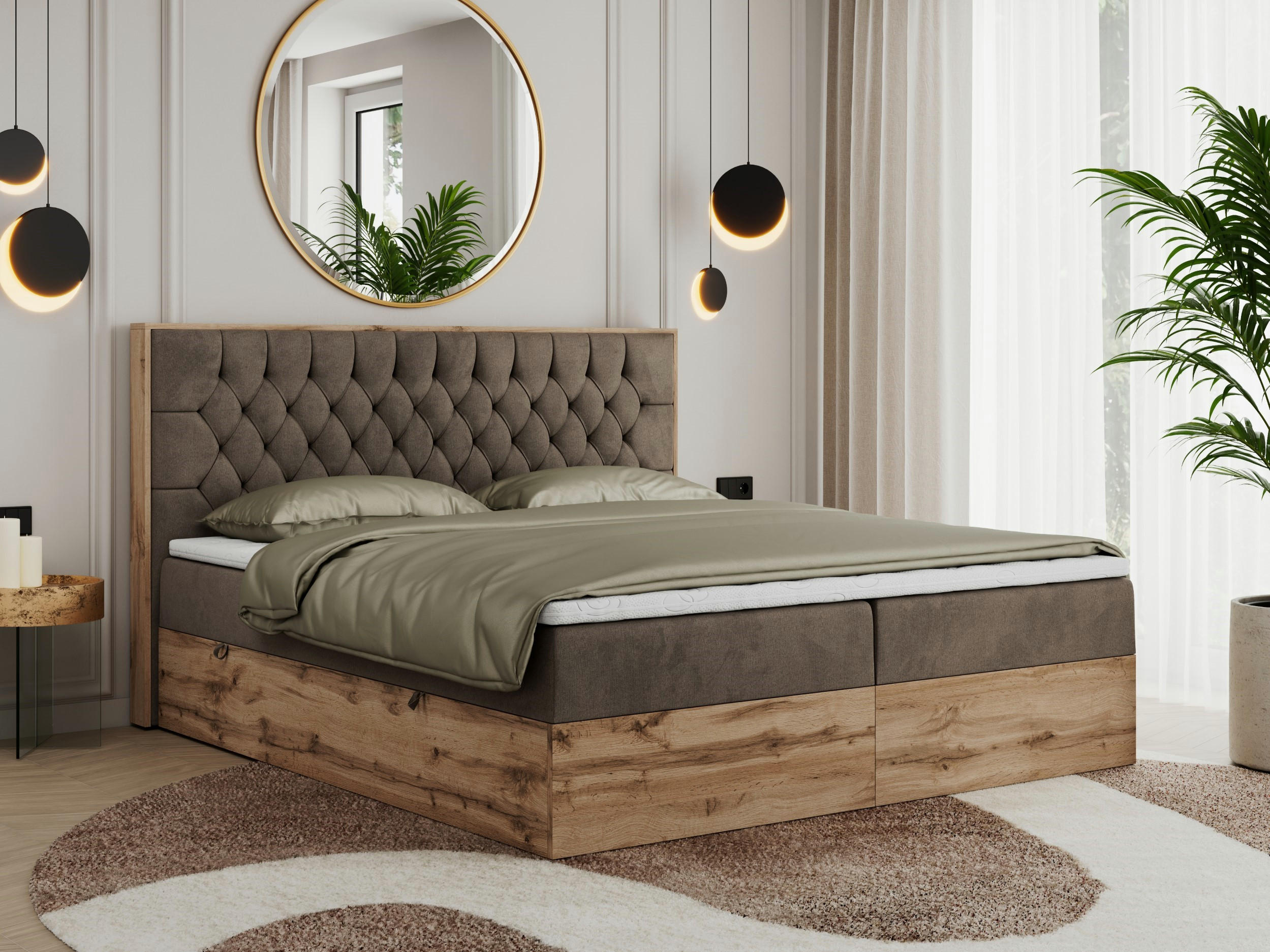 BOXBETT AMORE 160/200 Braun Velvet - H4 - Braun, Holz/Textil (160/200cm) - MKS