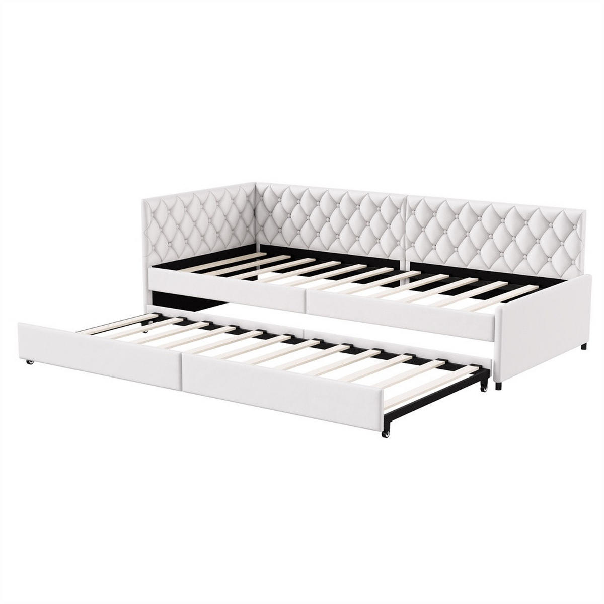 POLSTERBETT 90x200 cm mit Ausziehbares Bettgestell - Kopfteil im Nieten-Design - ohne Matratze - Samtstoff - Beige - Beige, Textil (90/200cm) - DELFA