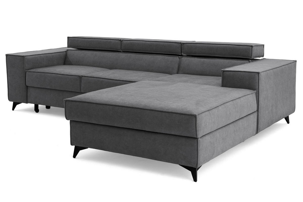 ECKSOFA PURE S Rechts mit Schlaffunktion 127x215 Velours Grau - Schwarz/Grau, Holz/Textil (204/281cm) - Muffo