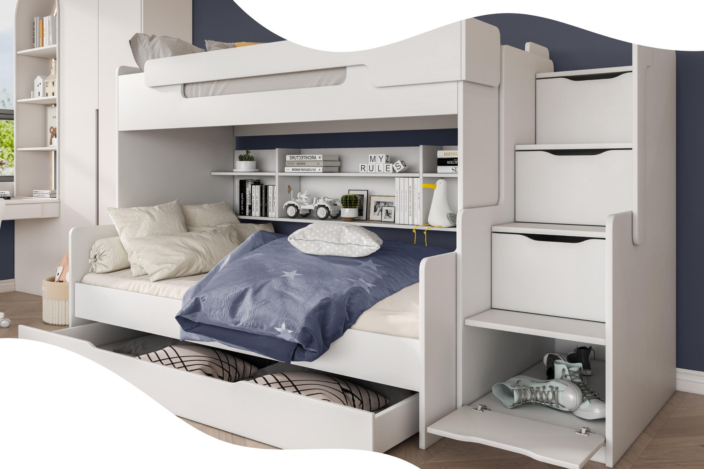 ETAGENBETT HARRY 90/200 + 120/200 in Weiß - Weiß, Holzwerkstoff - Deine Möbel 24