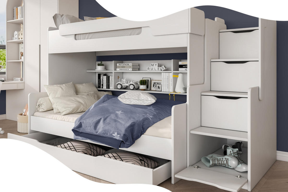 ETAGENBETT HARRY 90/200 + 120/200 in Weiß - Weiß, Holzwerkstoff - Deine Möbel 24