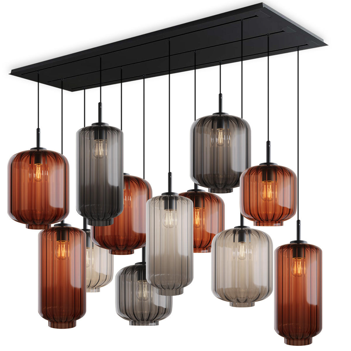 HÄNGELEUCHTE Velo 12-flammig Mehrfarbig Ø 18/20/25cm - Multicolor/Schwarz, Glas (25/25/27cm) - s.luce