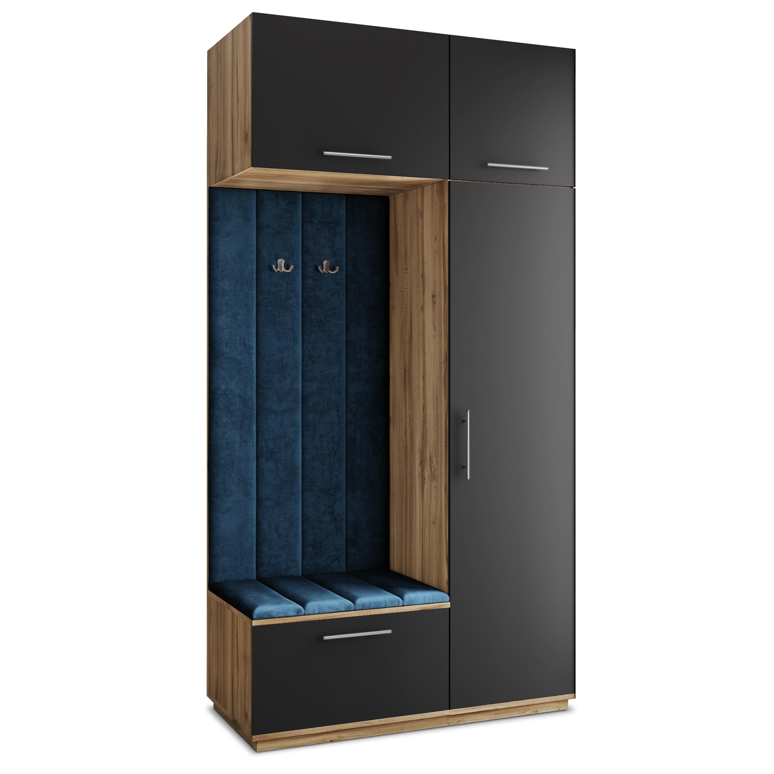 Masseno Garderobenschrank Eiche Wotan, Schwarz, Blau 120x240x60 cm
