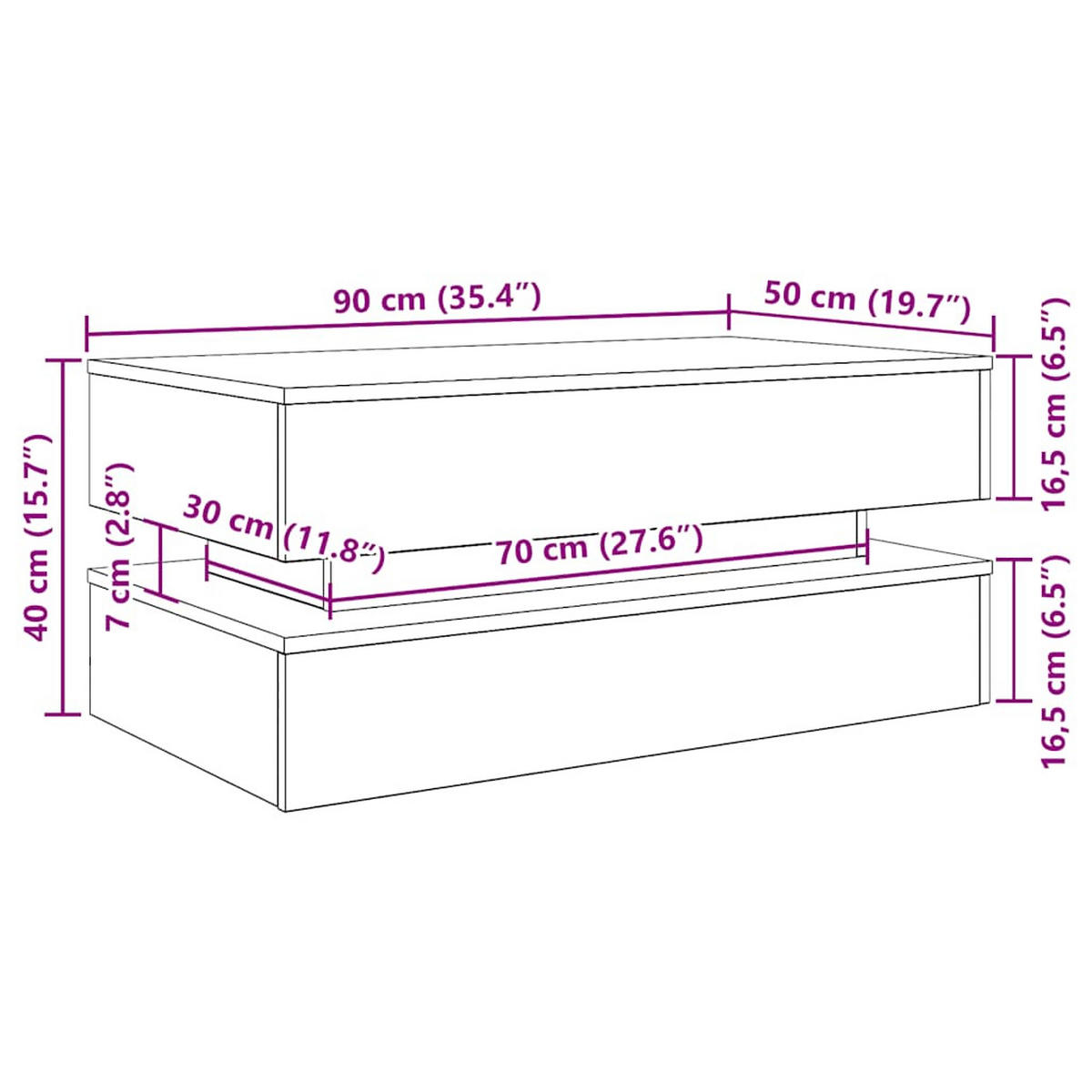 COUCHTISCH Moderner 90/50/40 cm aus Holzwerkstoff Schwarz Eichen-Optik mit Led-Leuchten - Schwarz, Holz (50/90/40cm) - vidaXL