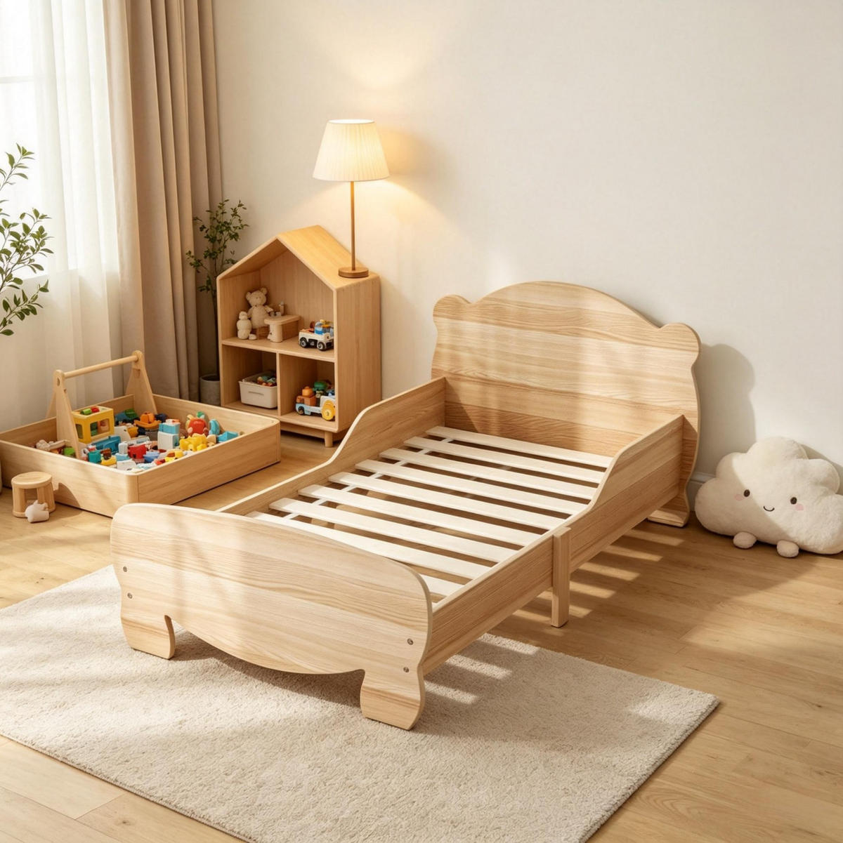 KINDERBETT aus MDF 70x140 cm Natur mit Seitenschutz und Bärenmotiv - Eichefarben, Holzwerkstoff (70/140cm) - Modfu