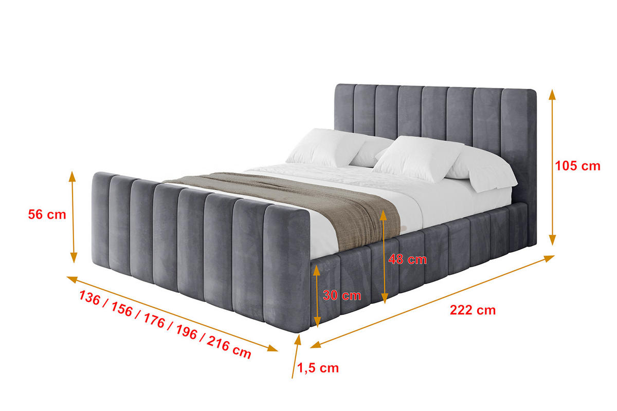 POLSTERBETT mit Bettkasten, Fußteil und Lattenrost, Boxbett mit Matratze H3/H4 - FINO-Z 180x200 Dunkelgrau - Dunkelgrau, Holzwerkstoff/Textil (180/200cm) - ALTDECOR