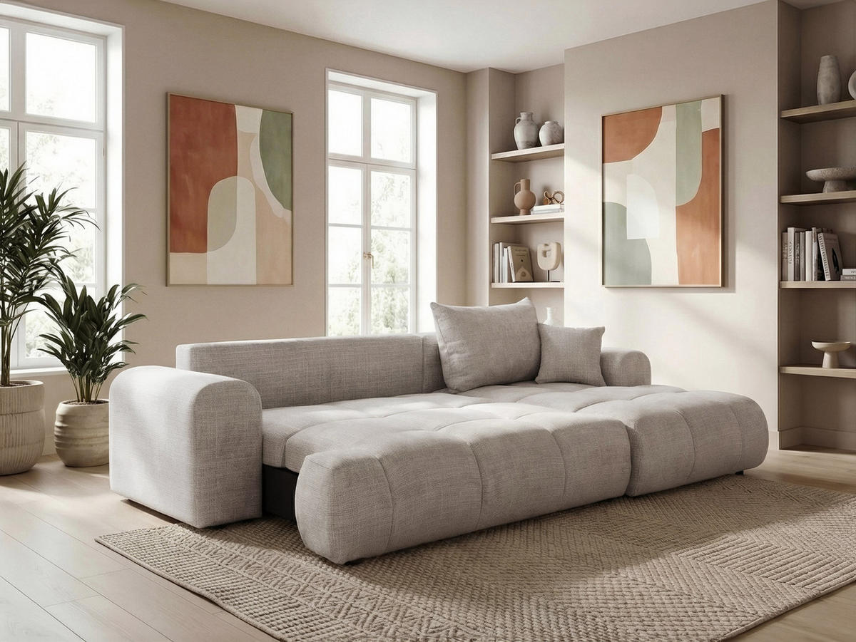 ECKSOFA MILANO mit Schlaffunktion und Bettkasten Grau - Grau, Holzwerkstoff/Kunststoff (250/90cm) - Idohome