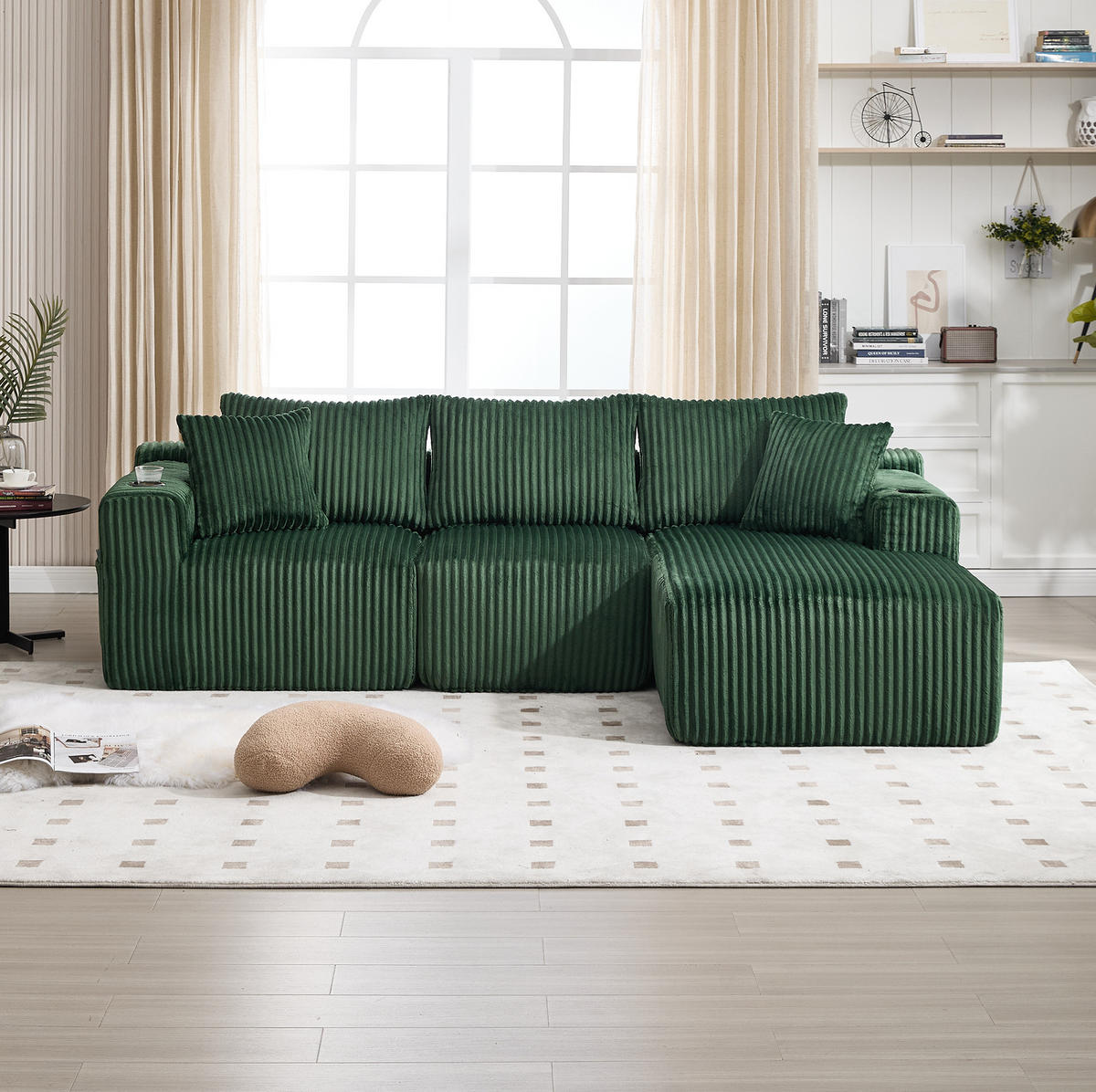 ECKSOFA 257/90-160/62 cm Smaragd aus Cord mit Chaiselongue - Smaragdgrün, Textil (160/257cm) - OKMYHOME