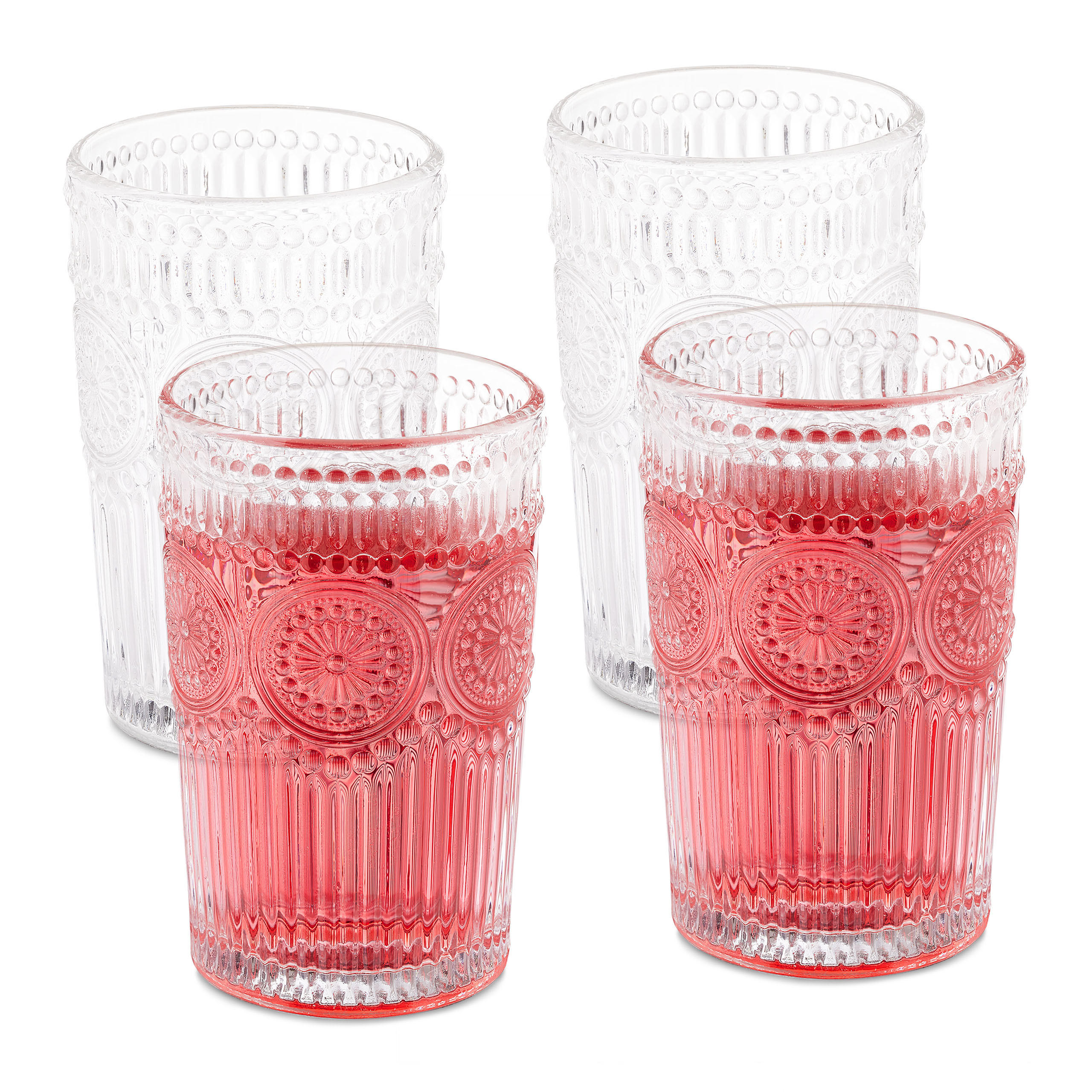 Relaxdays SKLENICE Transparentní 4dílná-sada Sklo vintage květinový vzor 400 ml