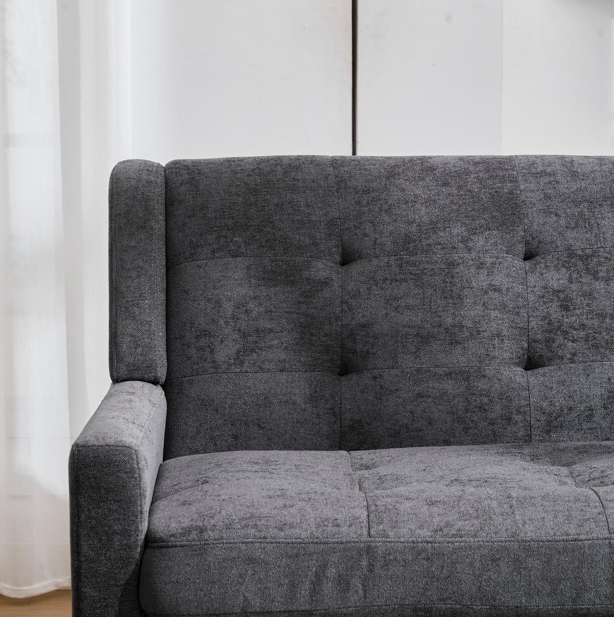 SITZGARNITUR in Dunkelgrau, 2-teilig mit Tufting und Massivholzbeinen,75/119/88 cm - Dunkelgrau, Textil (75/88/119cm) - Flora Grace