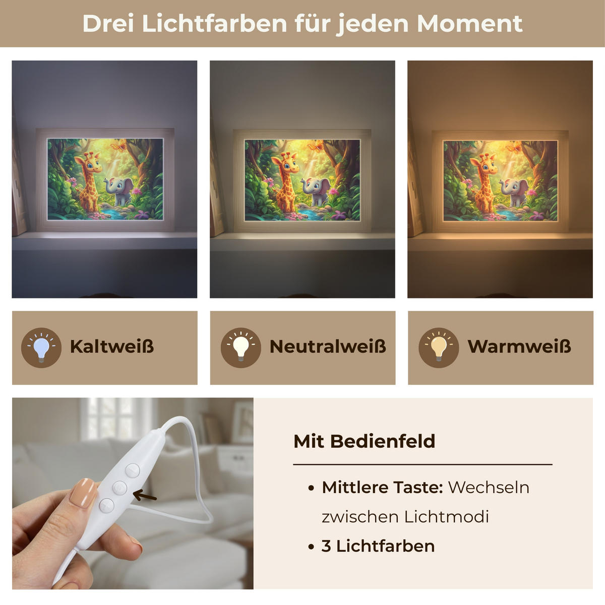 WANDLEUCHTE Giraffe - Elefant - Blumen - Dschungel 20x15 cm - Grün, Holzwerkstoff (20/15/8cm) - OnlyWow