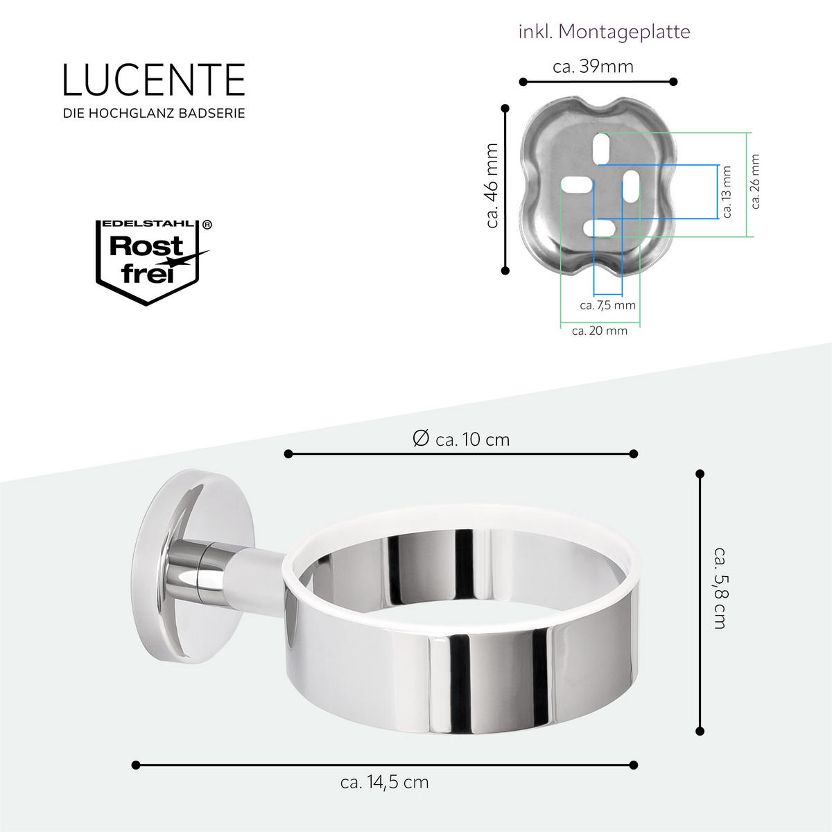 HAARTROCKNERHALTER LUCENTE, Edelstahl - Chromfarben, Metall (10/5.8/14.5cm) - bremermann