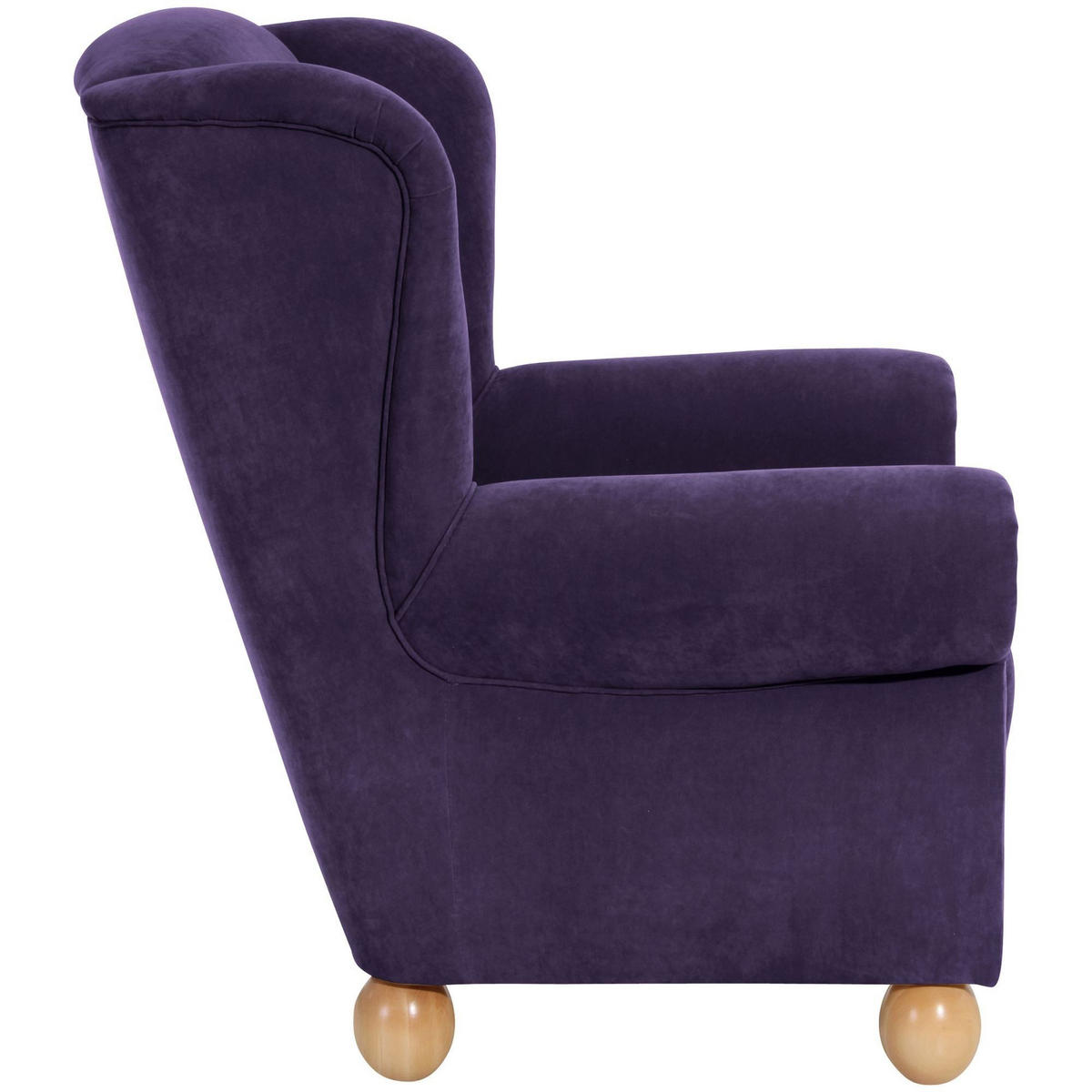 OHRENBACKENSESSEL Kasha Bezug Veloursstoff Buche natur / violett - Violett/Buchefarben, Kunststoff (93/103/87cm) - 58aufmkessel