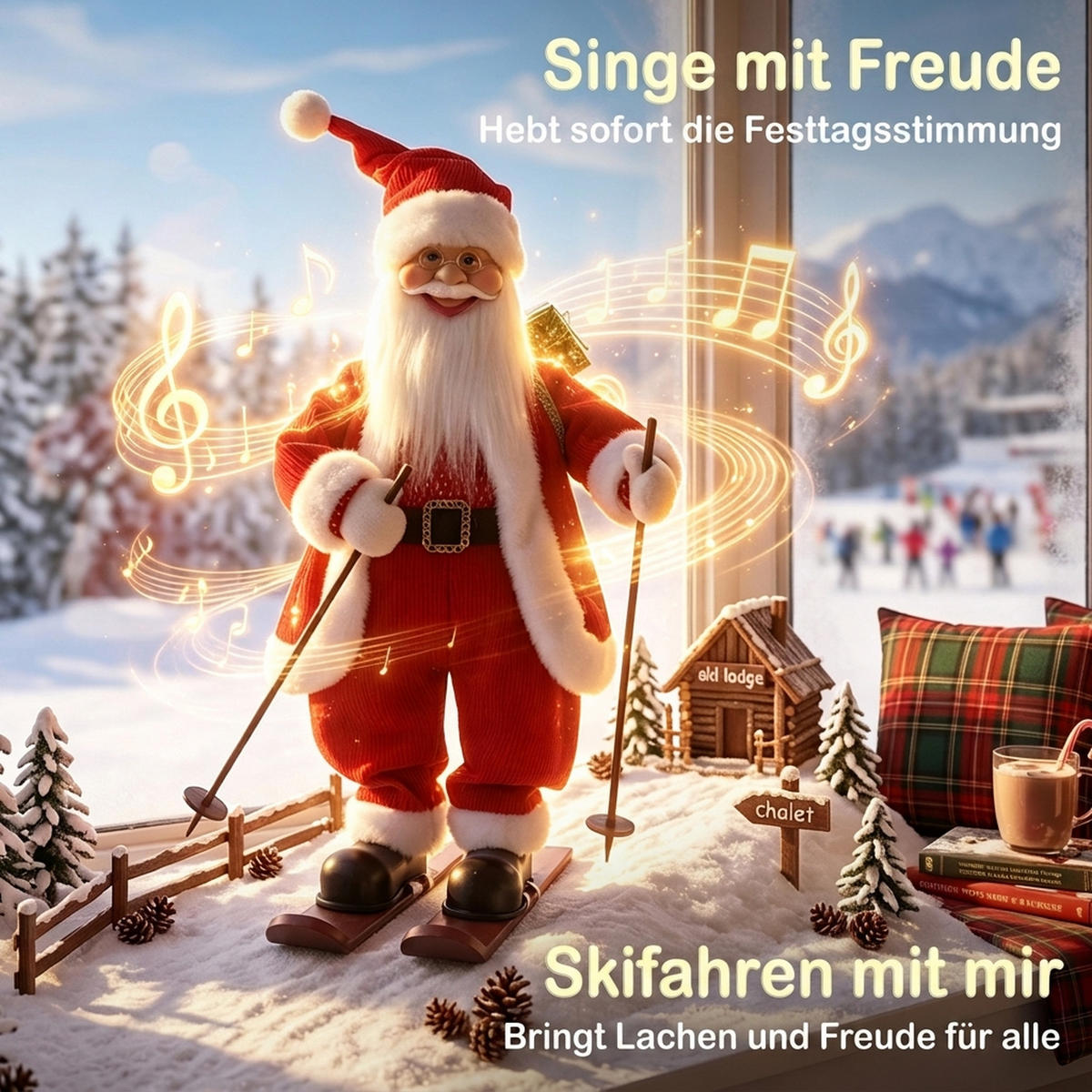 SINGENDER-SKI-WEIHNACHTSMANN Cord Metall Rot - Rot, Textil (31/66/30cm) - HOMCOM