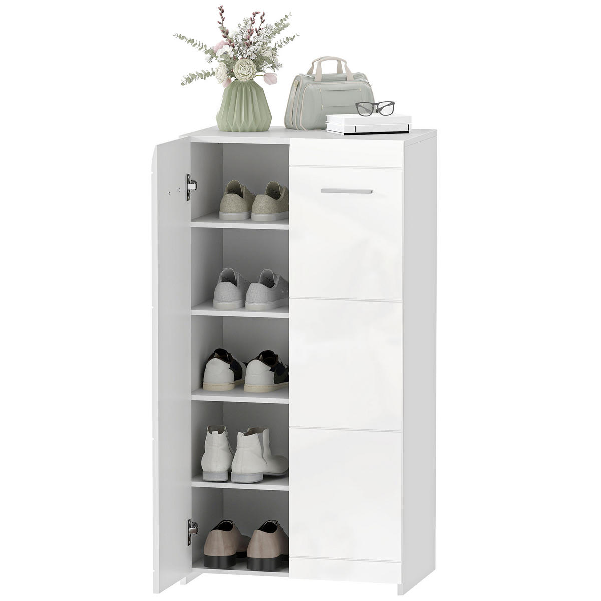 SCHUHSCHRANK DE-09947 Hochglanz mit verstellbaren Regalböden Weiß - Weiß Hochglanz, Holzwerkstoff (55/108/36cm) - ComfortXL