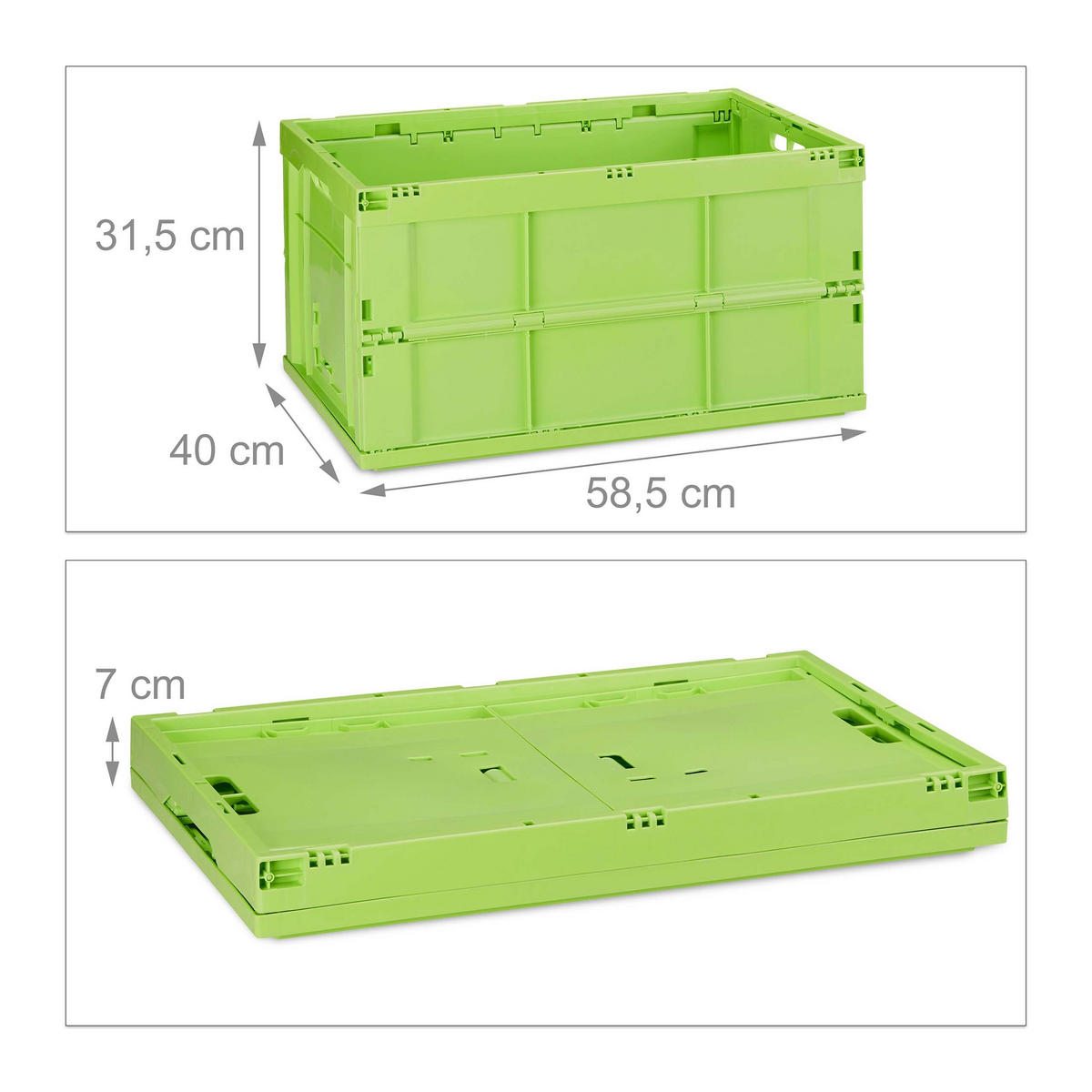 KLAPPBOX Grün stabil faltbar Polypropylen 60 l - Grün, Kunststoff (58.5/31.5/40cm) - Relaxdays