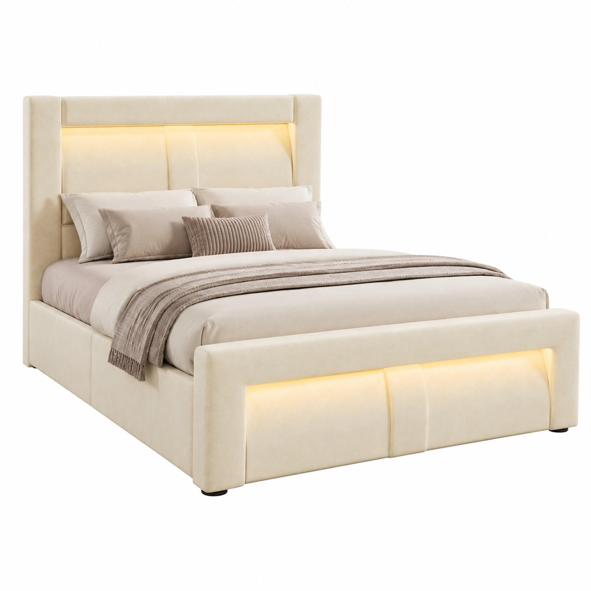BETT mit Stauraum 90x200 cm Samt Beige inkl. Matratze - Beige, Metall (90/200cm) - Meubliv
