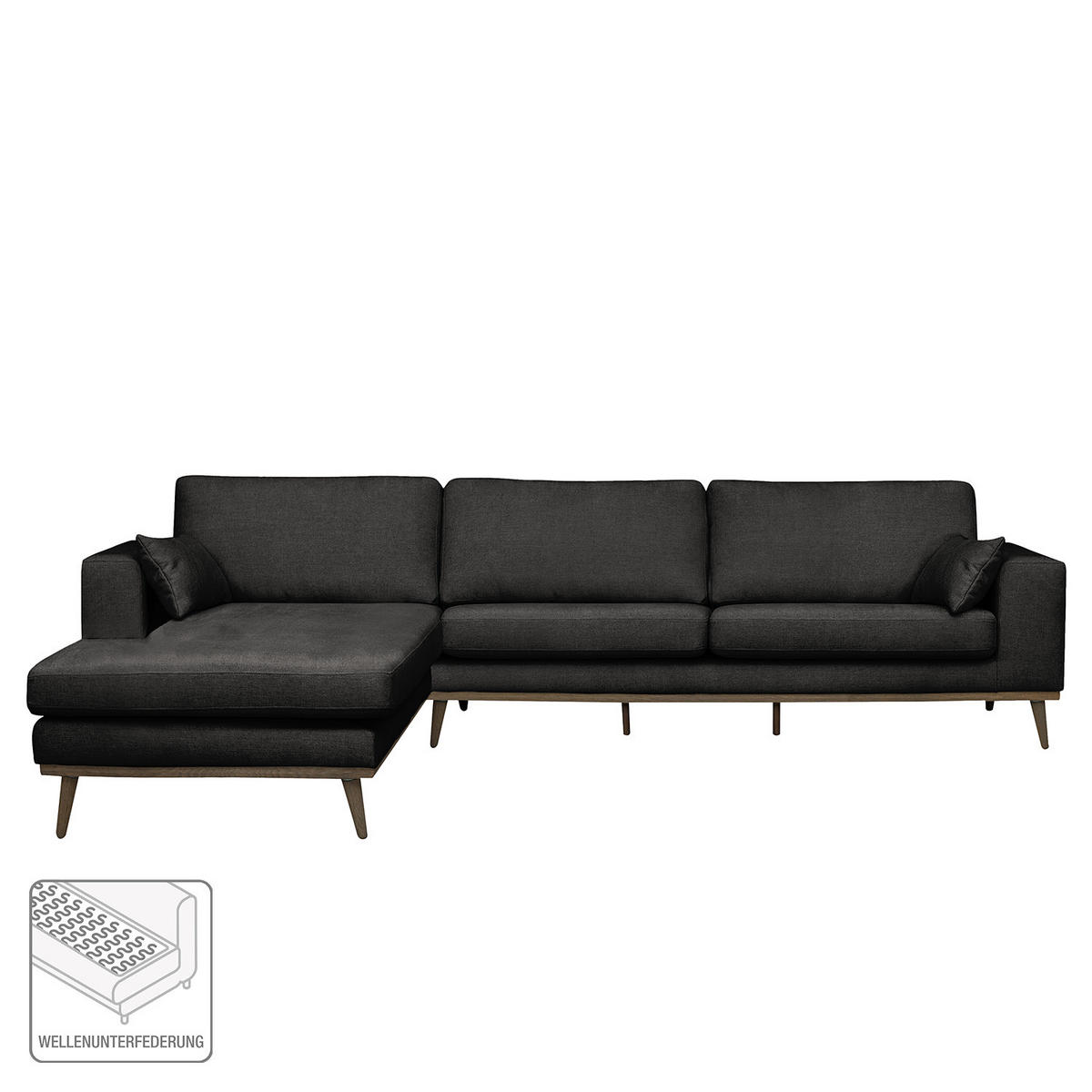ECKSOFA mit Longchair - Eichefarben/Schwarz, Textil (281/153cm) - home24