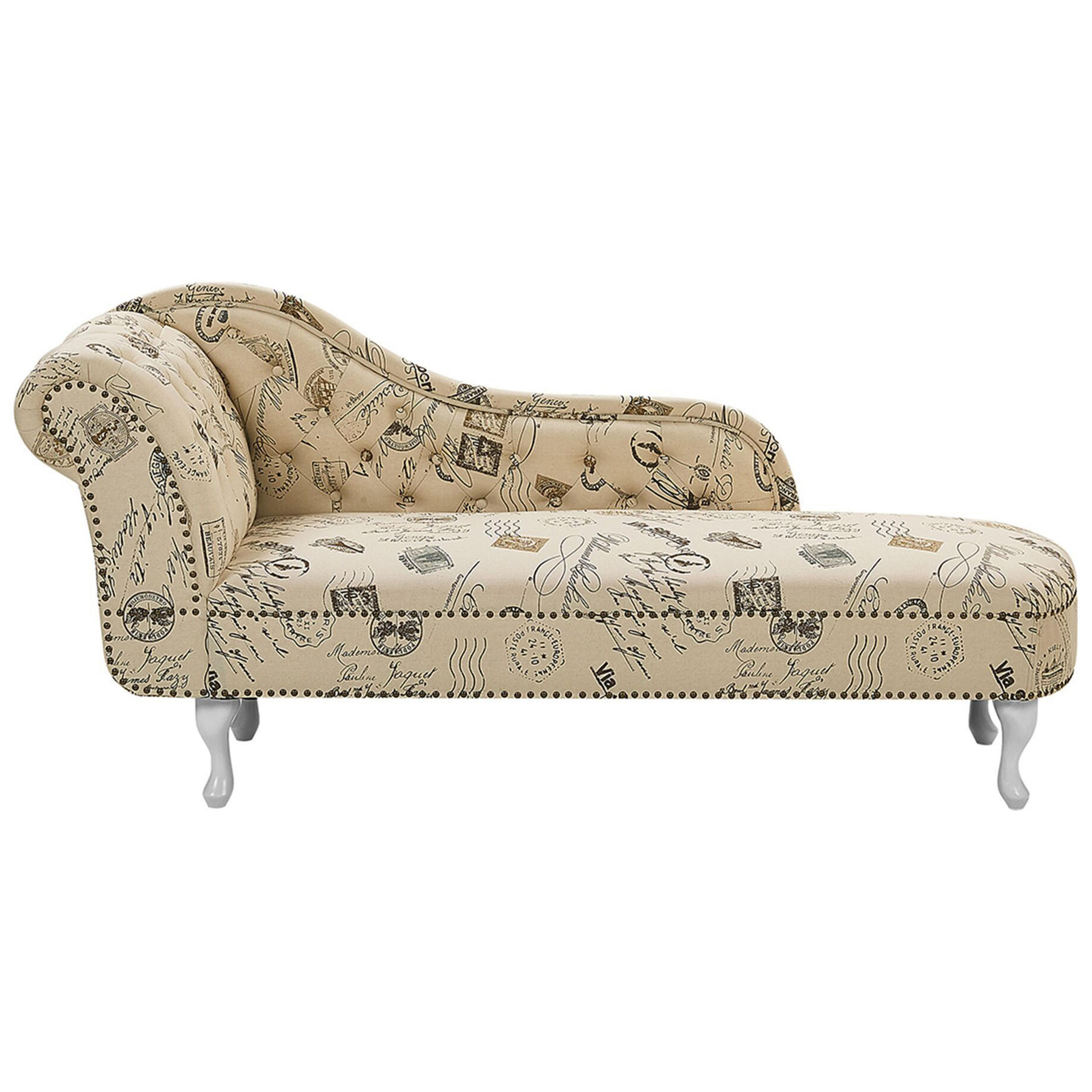 CHAISELONGUE Polsterbezug beige Druckstoff linksseitig Nimes - Beige/Weiß, Textil (170/79/61cm) - Beliani