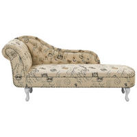 CHAISELONGUE Polsterbezug beige Druckstoff linksseitig Nimes - Beige/Weiß, Textil (170/79/61cm) - Beliani
