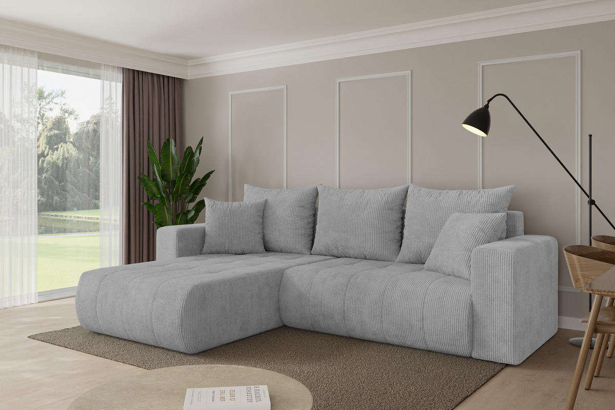 ROHOVÁ SEDAČKA s funkcí spaní, otoman vlevo MILA-L 277x194x86 šedá manšestr - šedá/černá, kompozitní dřevo/textil (277/194cm) - ALTDECOR