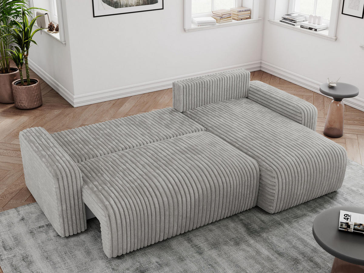 ECKSOFA ARGOS Hellgrau Cord - Hellgrau/Schwarz, Kunststoff/Textil (245/150cm) - MKS