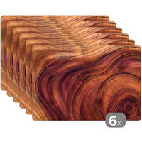 PLATZSETS 6er-Set Glatte Holzstruktur aus geschwungenen Linien 45x30 cm Tischset - Zwetschgeholzfarben, Kunststoff (0.3/45/30cm) - MuchoWow