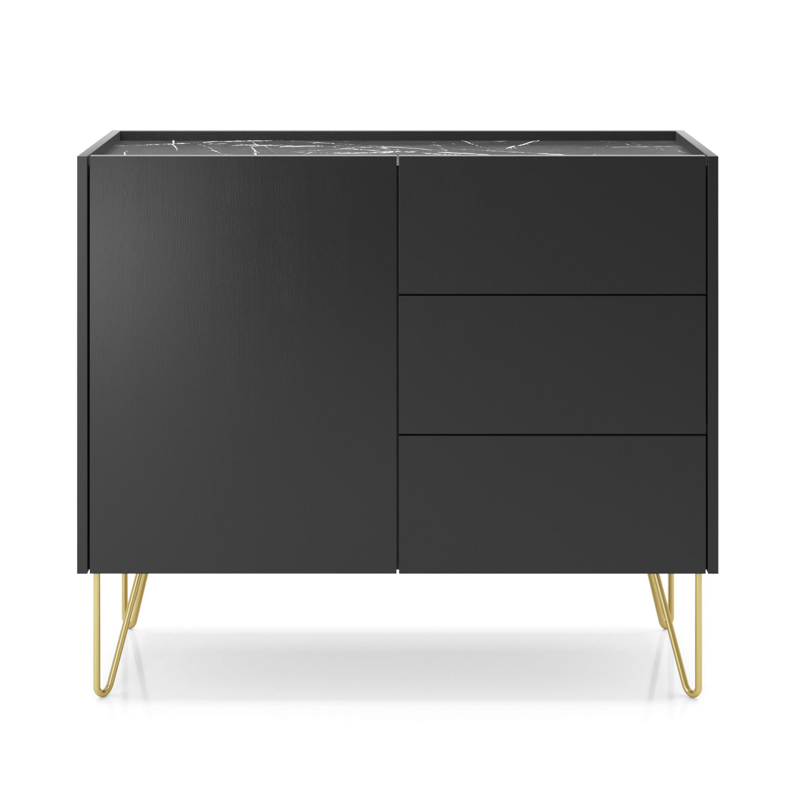 SIDEBOARD Canmore KSZ97 – Schwarzgrau - Schwarz/Grau, Glas/Holzwerkstoff (97/83/37cm) - Komodee