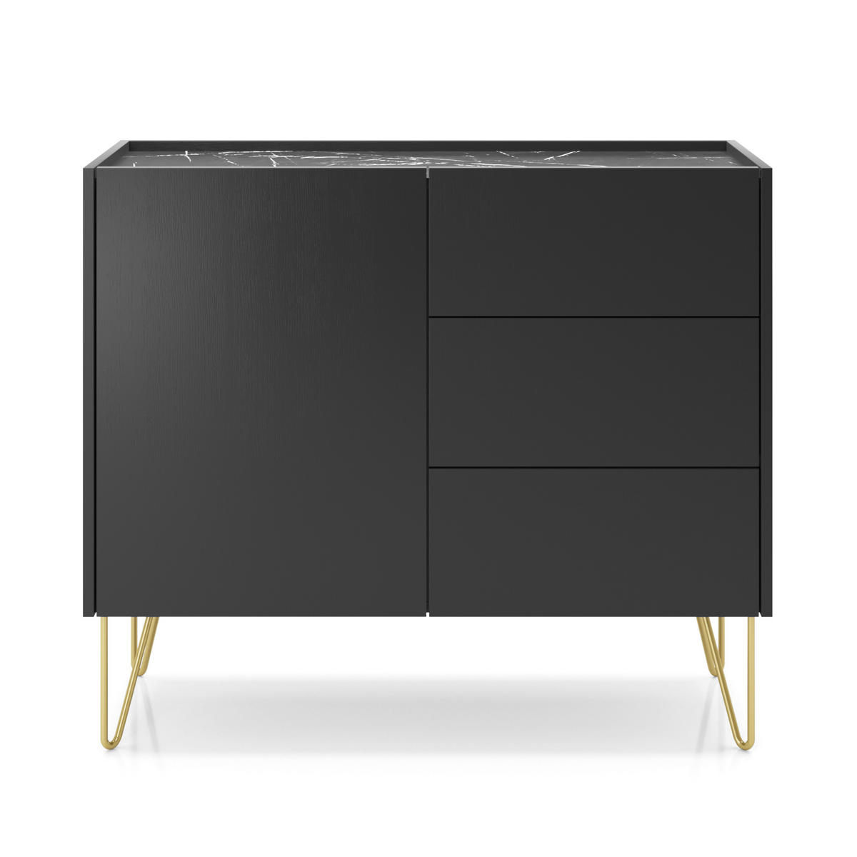 SIDEBOARD Canmore KSZ97 – Schwarzgrau - Schwarz/Grau, Glas/Holzwerkstoff (97/83/37cm) - Komodee