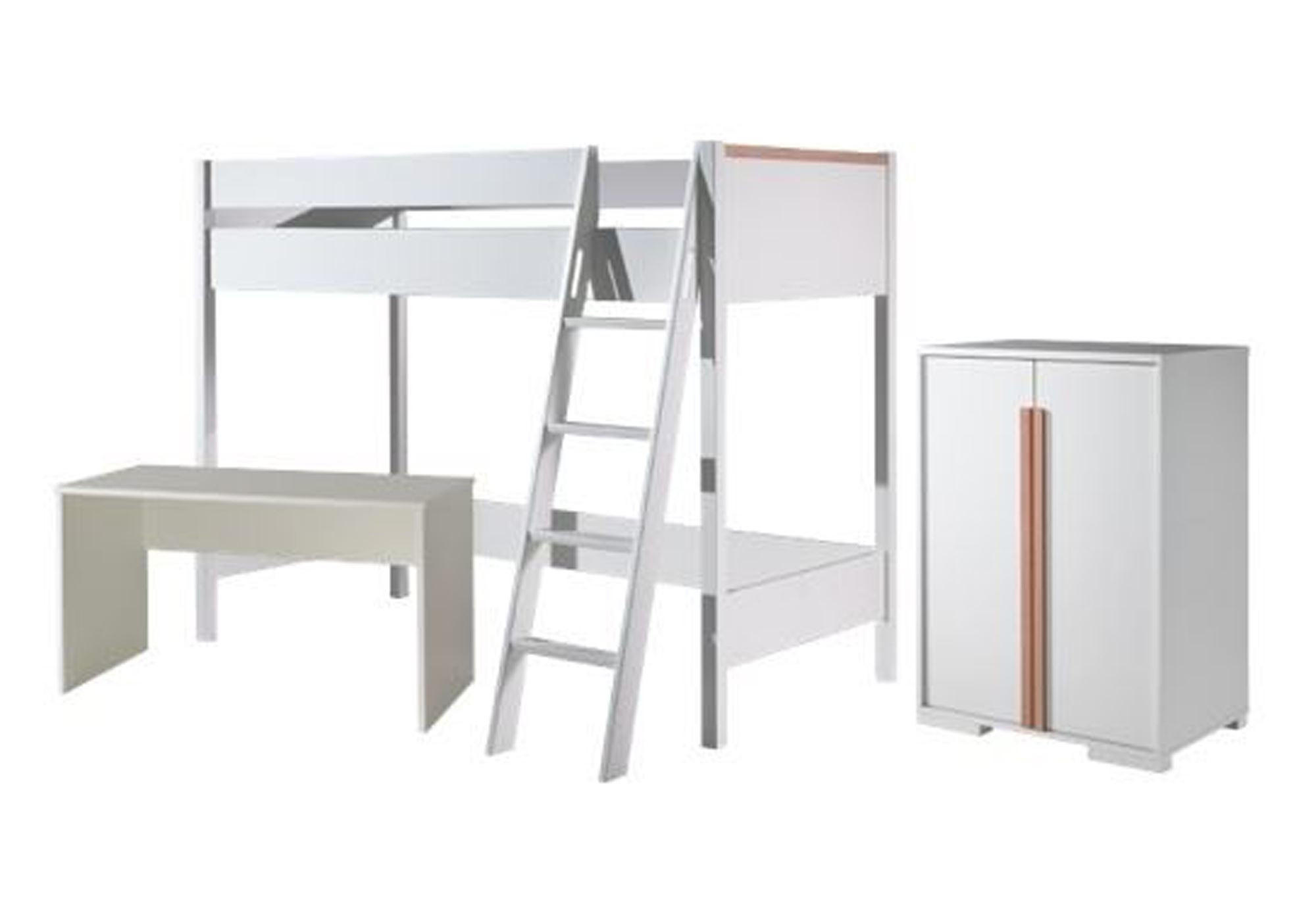 KINDERZIMMER Set Kariotta 2 Holzwerkstoff + Massivholz Weiß/Buche - Weiß, Holz (220/160/120cm) - 58aufmkessel