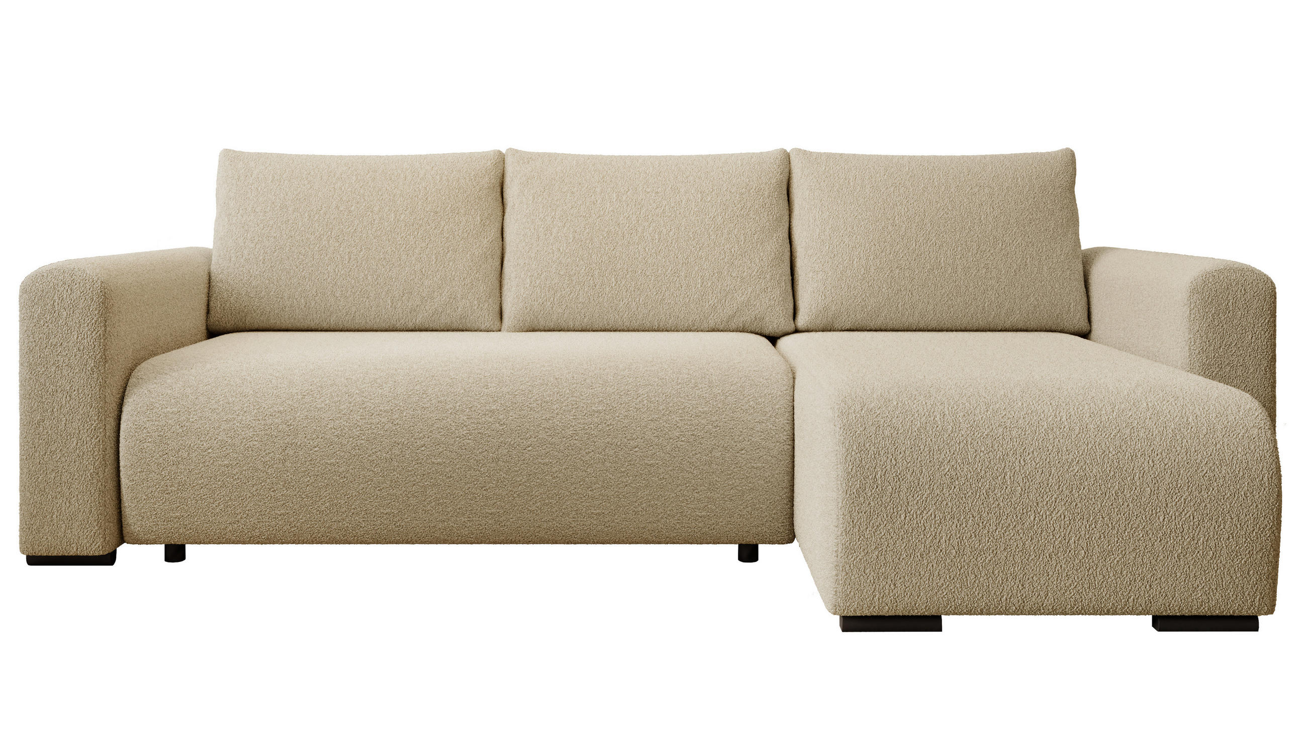 ECKSOFA DORA L, Eckcouch in L-Form mit Schlaffunktion und Bettkasten, Farbe: Creme, Bouclé-Stoff, Ottomane Rechts - Creme, Textil (240/143cm) - Storez24