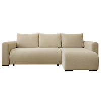 ECKSOFA DORA L, Eckcouch in L-Form mit Schlaffunktion und Bettkasten, Farbe: Creme, Bouclé-Stoff, Ottomane Rechts - Creme, Textil (240/143cm) - Storez24