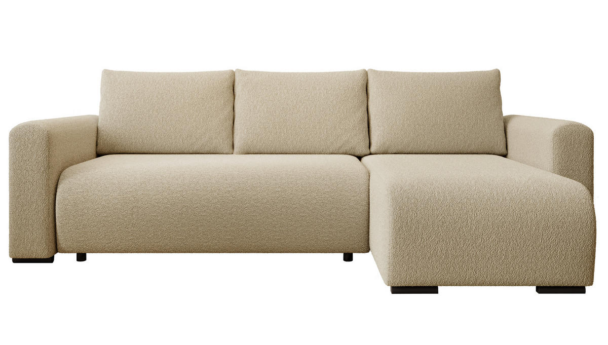 ECKSOFA DORA L, Eckcouch in L-Form mit Schlaffunktion und Bettkasten, Farbe: Creme, Bouclé-Stoff, Ottomane Rechts - Creme, Textil (240/143cm) - Storez24