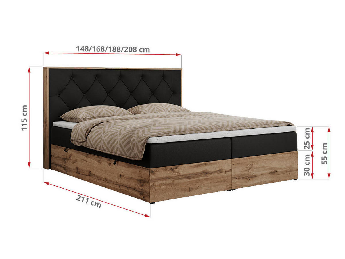 BOXBETT VENETO 140/200 Schwarz Kunstleder - H3 - Schwarz, Holz/Textil (140/200cm) - MKS